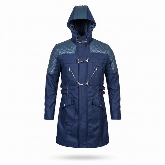 Devil May Cry 5 Nero Blue Trench Coat | Leather Hooded Jacket