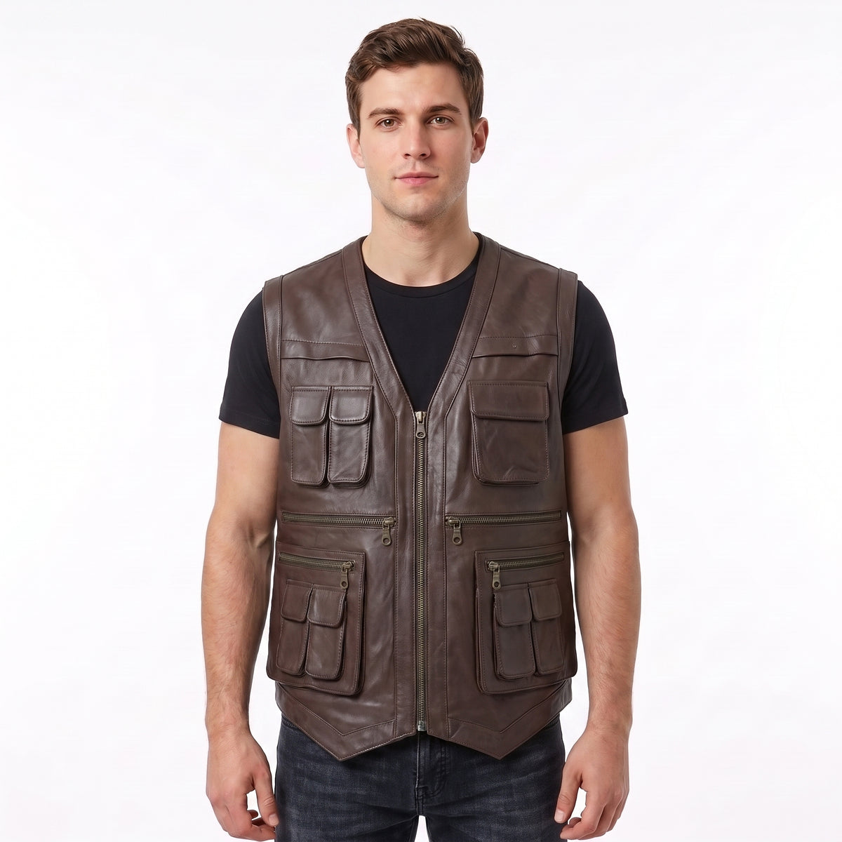 Owen Grady Jurassic World brown leather vest inspired by Chris Pratt