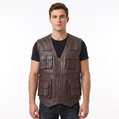 Owen Grady Jurassic World brown leather vest inspired by Chris Pratt